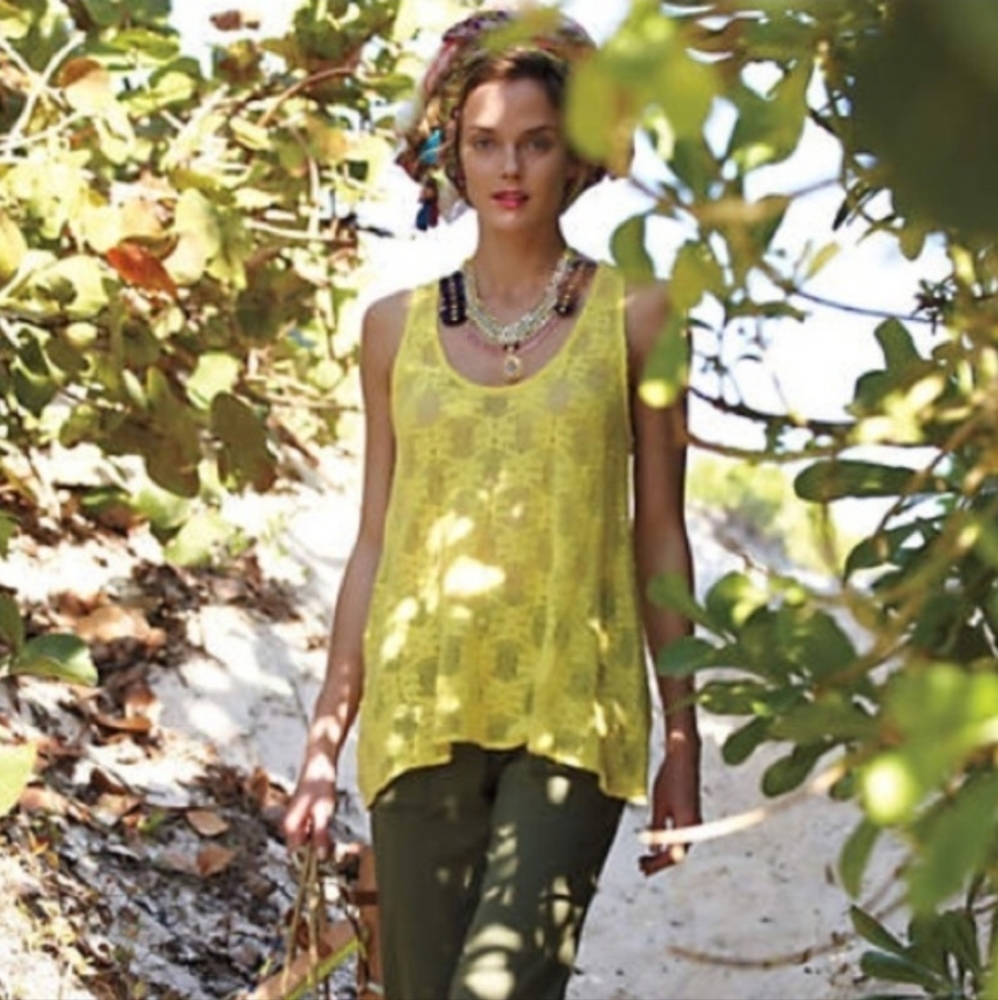 Anthropologie Deletta Yellow Racerback Lace Crochet Tank Top